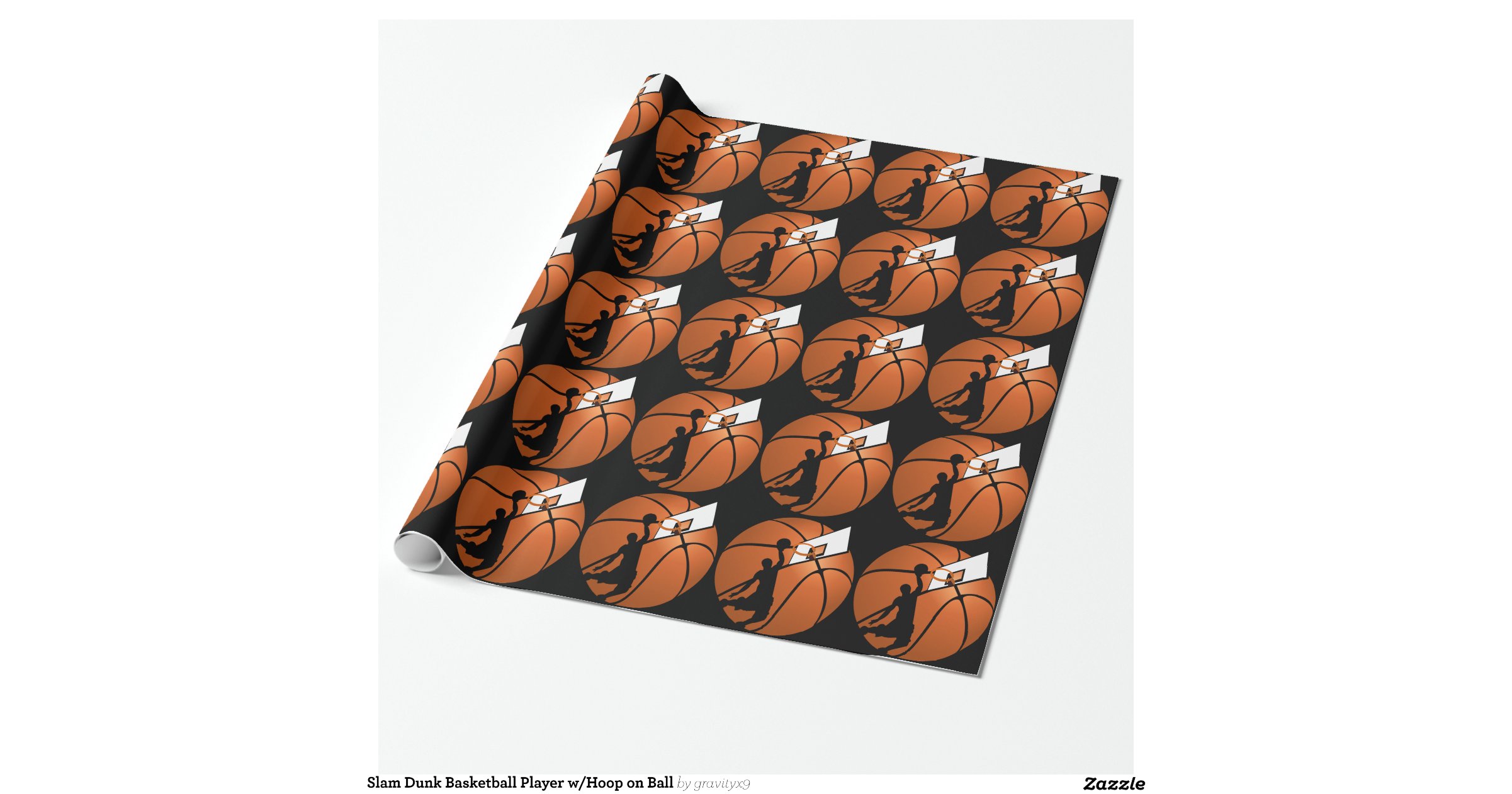 Slam Dunk Basketball Player w/Hoop on Ball Wrapping Paper ...