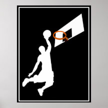 Slam Dunk Basketball Player - White Silhouette Posters