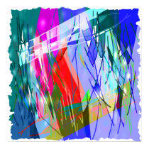 Slashes & Lines in Blues with Red Accent Print