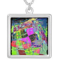 Slashes & Lines in Lime Green & Pink Personalized Necklace