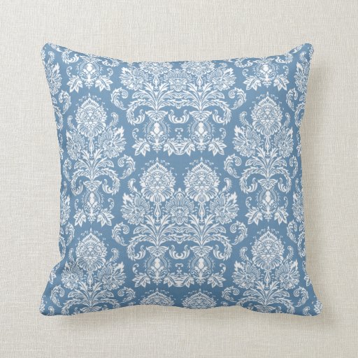 Slate Blue Victorian Damask Throw Pillows Zazzle