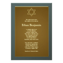 Slate Green Star of David Bar Mitzvah invitations