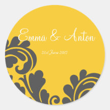 slate grey & yellow damask Favor/Envelope sticker