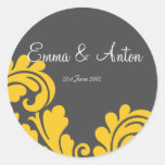slate grey & yellow damask Favor/Envelope sticker
