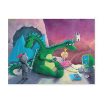artsprojekt, fairy tale, knight and dragon, prince and princess, playstation, cartoon dragon, funny dragon, illustration dragon, kids dragon, dragon slayer, dragon slaying, princess, prince, knight, dragon, illustration, fairytales, legend, Postcard with custom graphic design