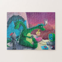 artsprojekt, fairy tale, knight and dragon, prince and princess, playstation, cartoon dragon, funny dragon, illustration dragon, kids dragon, dragon slayer, dragon slaying, princess, prince, knight, dragon, illustration, fairytales, legend, [[missing key: type_fuji_puzzl]] with custom graphic design