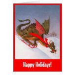 Sledding Dragon Happy Holidays Greeting Cards