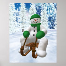 Sledding Vintage Snowman Posters