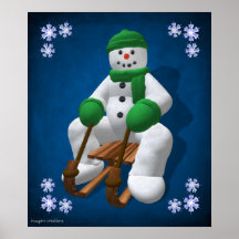 Sledding Vintage Snowman Posters