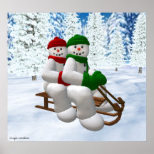 Sledding Vintage Snowmen Posters