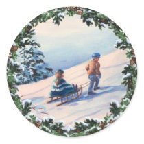 SLEDDING & WREATH by SHARON SHARPE stickers by sharonsharpe SLEDDING & WREATH by SHARON SHARPE stickers