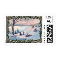 SLEDS, KIDS, SNOW & BOUGHS by SHARON SHARPE postage