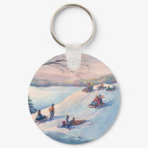 SLEDS, KIDS & SNOW by SHARON SHARPE keychains