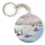 SLEDS, KIDS & SNOW by SHARON SHARPE keychains