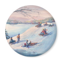SLEDS, KIDS & SNOW by SHARON SHARPE magnets