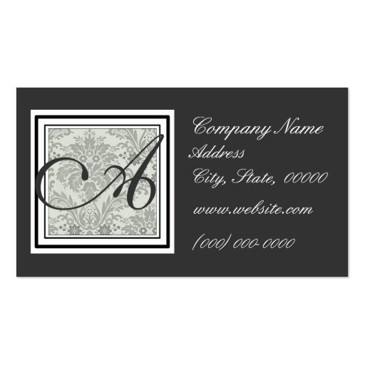 Sleek damask design monogram business card (front side)