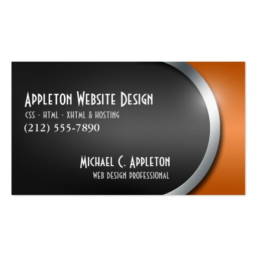 Sleek Orange with Social Networking Buttons Business Cards (front side)