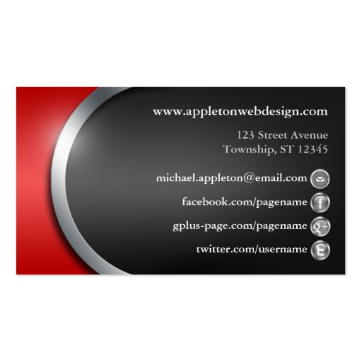 Sleek Red with Social Networking Buttons Business Card Templates (back side)