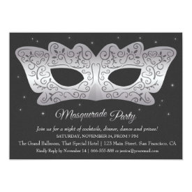 Sleek Silver Mask Masquerade Party Invitations