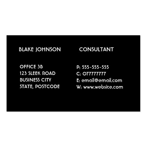 Sleek & Simple Black professional business cards (back side)