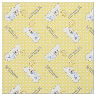 Sleeping baby boy, name & yellow polka dot nursery fabric