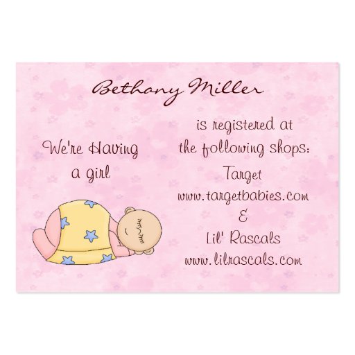 Sleeping Baby Gift Registry Card Business Card (front side)