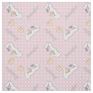 Sleeping baby girl, name & pink polka dot nursery fabric
