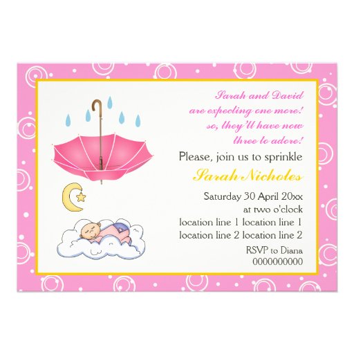 Sleeping baby girl sprinkle pink yellow invitation