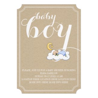 Sleeping babyboy shower vintage text minimal personalized invites
