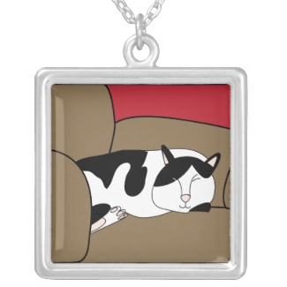 Sleeping Black and White Cat Necklace