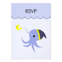 Sleeping Blue Octopus Custom Invitations