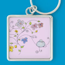 Sleeping Bluebird on Pink keychains