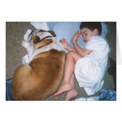 Sleeping boy with Bulldog Card by tracytrends