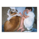 Sleeping boy with Bulldog cards