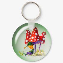 SLEEPING BUBBLE ELF & MUSHROOMS by SHARON SHARPE keychains