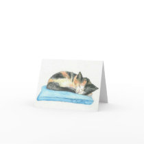Sleeping Calico Kitten Notecard