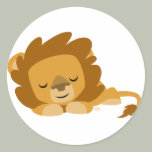 Sleeping Cartoon Lion round sticker