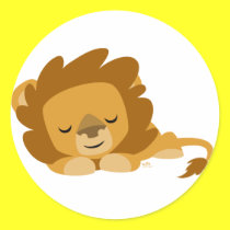 Sleeping Cartoon Lion round sticker