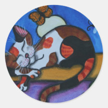 Sleeping Cat Butterflies and Dragonflies Sticker