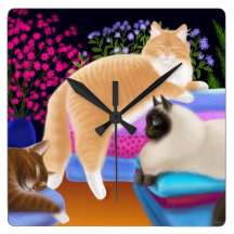 Sleeping Cats in Clean Laundry Wall Clock