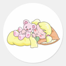 Sleeping Girl with Teddy Bear Sticker
