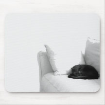 Sleeping Grey Cat on White Sofa Mouse Pads