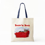 Sleeping Kitten In Bright Red Basket Canvas Bag