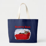 Sleeping Kitten In Bright Red Basket Canvas Bag