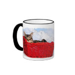 Sleeping Kitten In Bright Red Basket Coffee Mugs