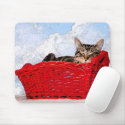 Sleeping Kitten In Bright Red Basket mousepads