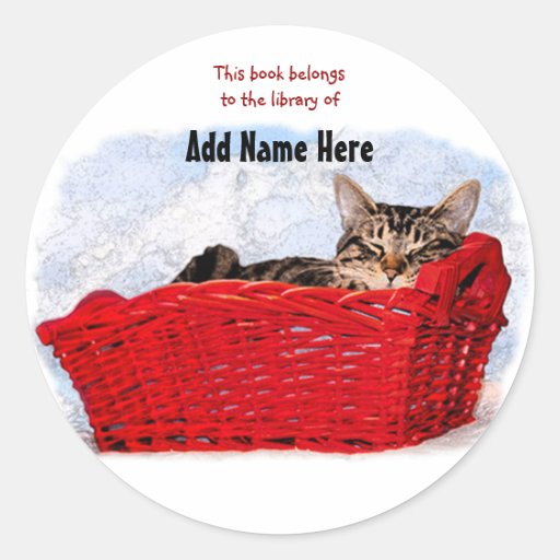 Sleeping Kitten In Bright Red Basket Stickers
