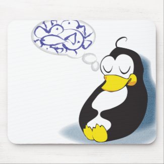 sleeping penguin dreaming about fish mousepad mousepad
