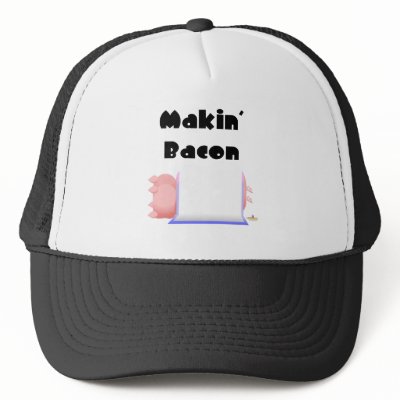 Sleeping Pigs Blue Pink Blanket Makin' Bacon Trucker Hats by animalacres
