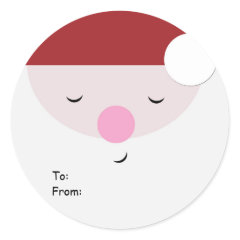 Sleeping Santa Christmas Tag, To:From: Round Sticker